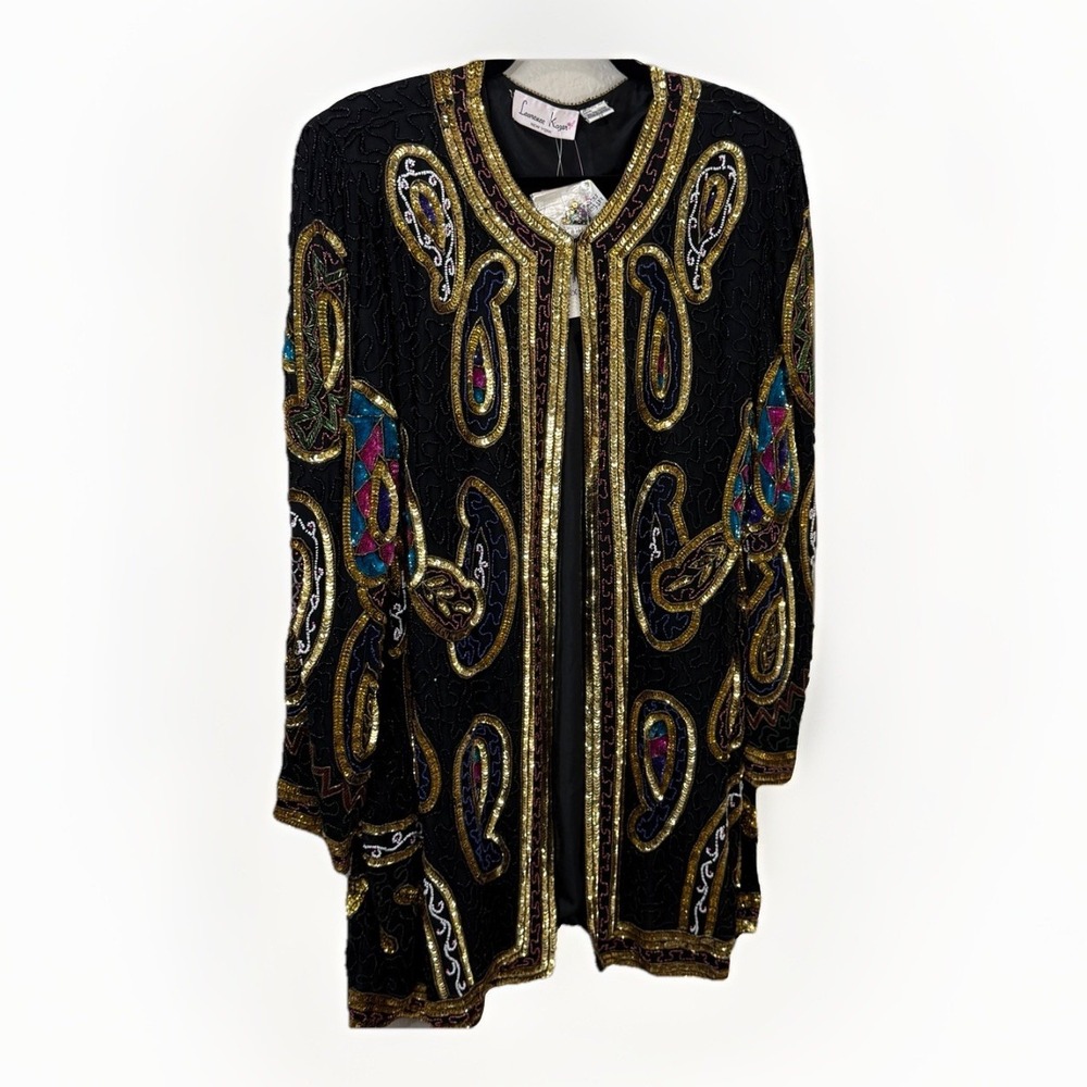 Deadstock Vintage 80's Laurence Kazar Sequin Evening Jacket Blazer Jewel‎ 2X NWT